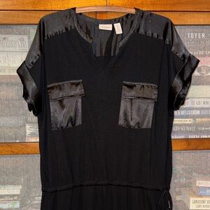 Easywear by Chico's size 2 12 Large Black Midi Dress with Satin Accents